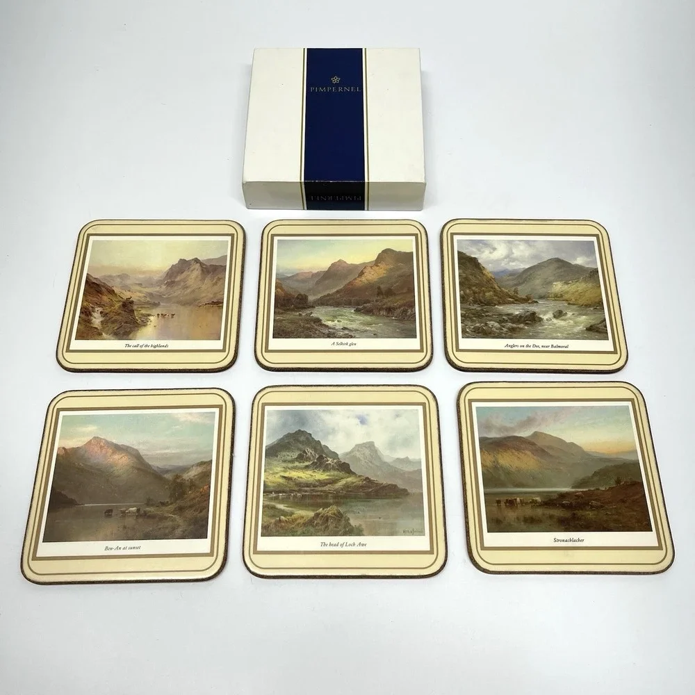 Vintage Pimpernel Scottish Scenes Coasters England Cork Backed 4.25